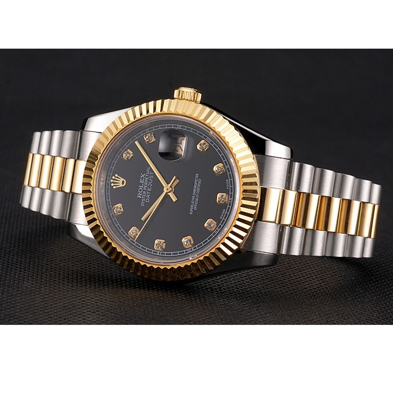 Aaa replica watch Swiss Stainless Black Case Steel Datejust Tone Bezel Bracelet Dial Gold Two Rolex 1014